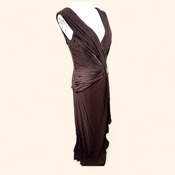 Tadashi Collection Brown Evening‎ Gown Maxi Dress Pleated Rhinestone Formal - Picture 3 of 14